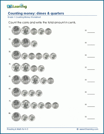 Grade 1 counting money worksheets - dimes and quarters | Worsheets library