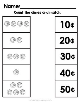 Counting Dimes Worksheets - Shop | Teach Love Autism