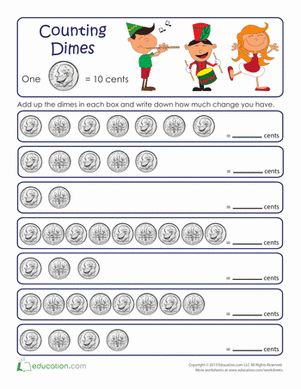 Counting By Tens: Dimes | Worksheet 