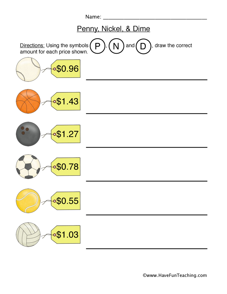 Penny Nickel Dime Worksheet  