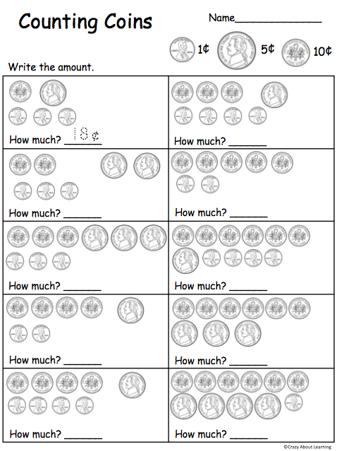 Free Counting Money Pennies, Nickels &  Dimes Worksheet | Made ...