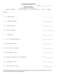 Dimensional Analysis Worksheet for 7th - 12th Grade | Lesson Planet ...