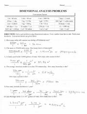 dimensional analysis worksheet answers