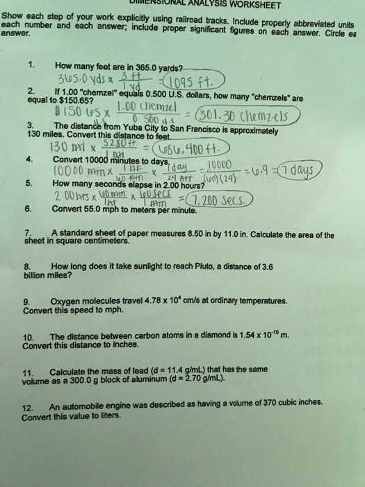 Solved DIMENSIONAL ANALYSIS WORKSHEET Show each step of your ...