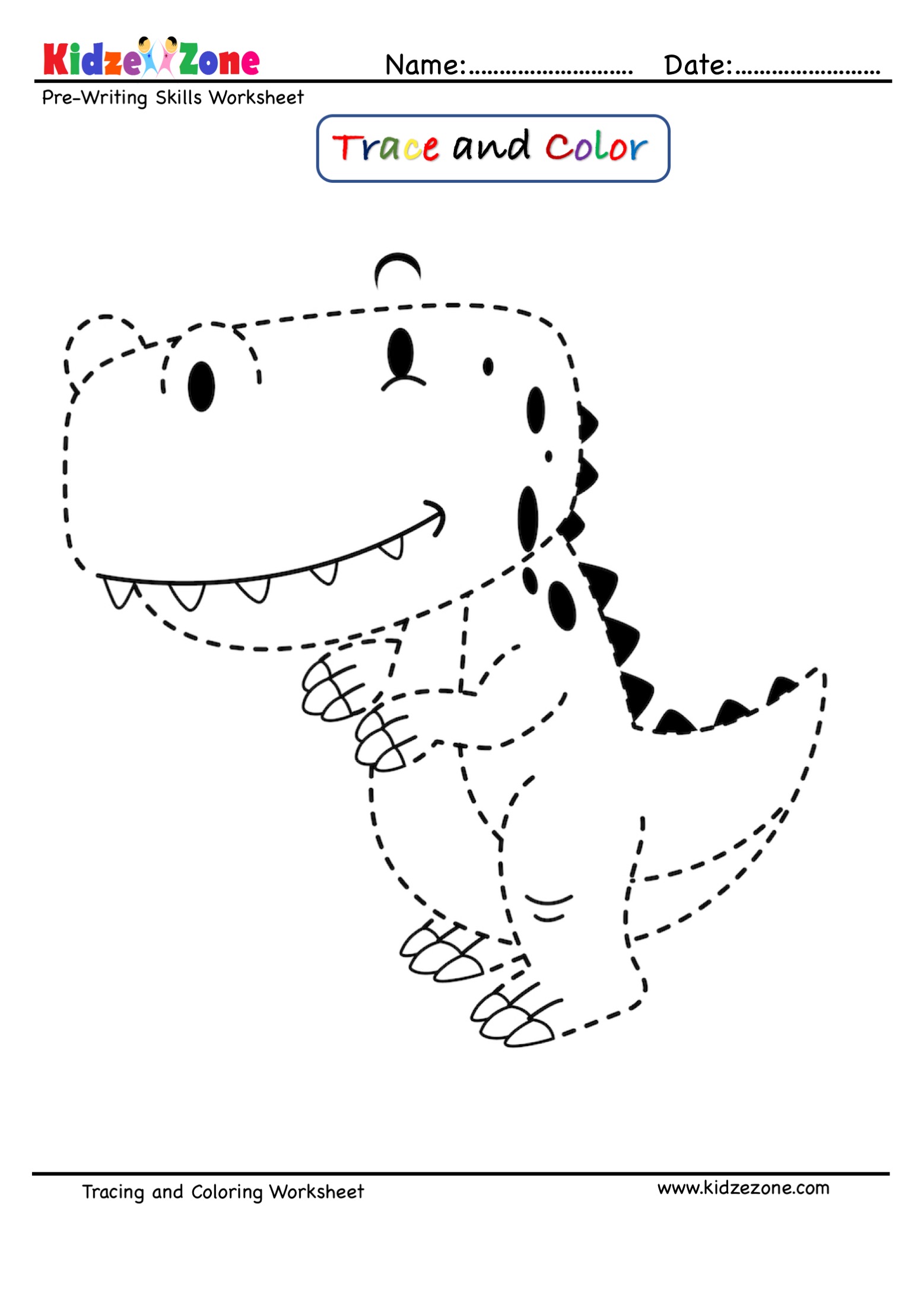 Dinosaur Tracing and Coloring page - KidzeZone