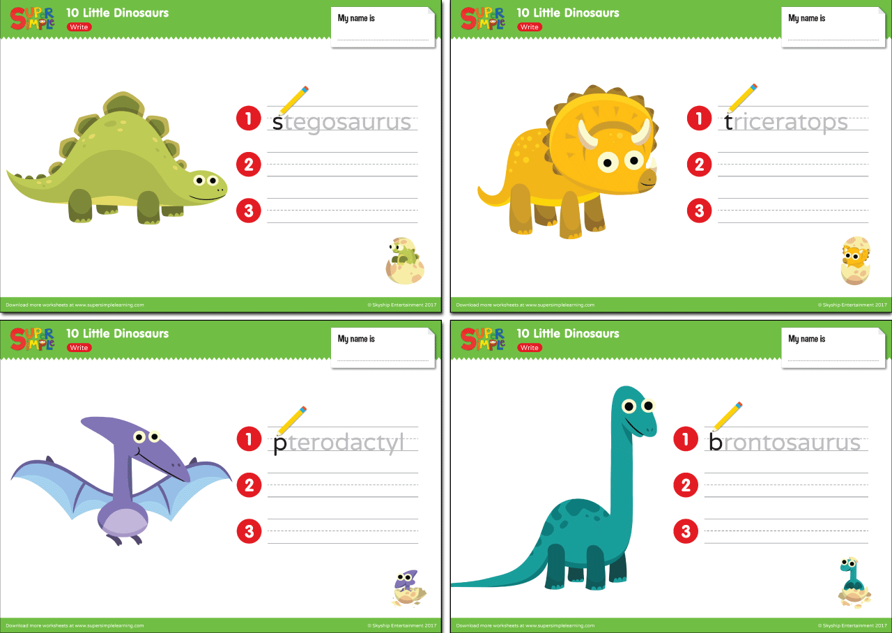 10 Little Dinosaurs Worksheets - Write - Super Simple