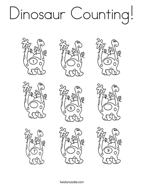 Dinosaur Counting Coloring Page - Twisty Noodle