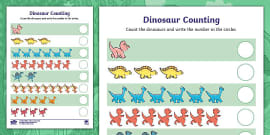 Prep Maths Worksheet | Counting | Dinosaurs (teacher made)