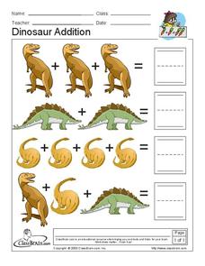 Dinosaur Addition Worksheet for Pre-K - 1st Grade | Lesson Planet