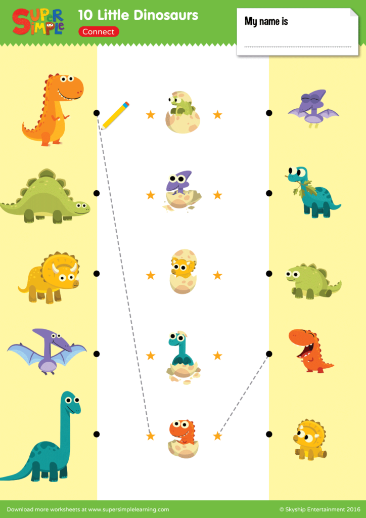 10 Little Dinosaurs Worksheet - Connect - Super Simple