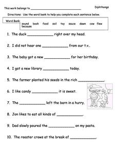 Diphthongs Worksheet for 2nd - 3rd Grade | Lesson Planet