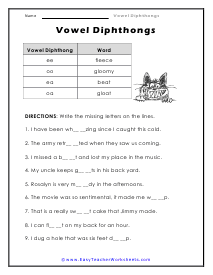Vowel Diphthong Worksheets