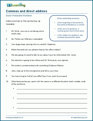Direct address worksheets | Worsheets library