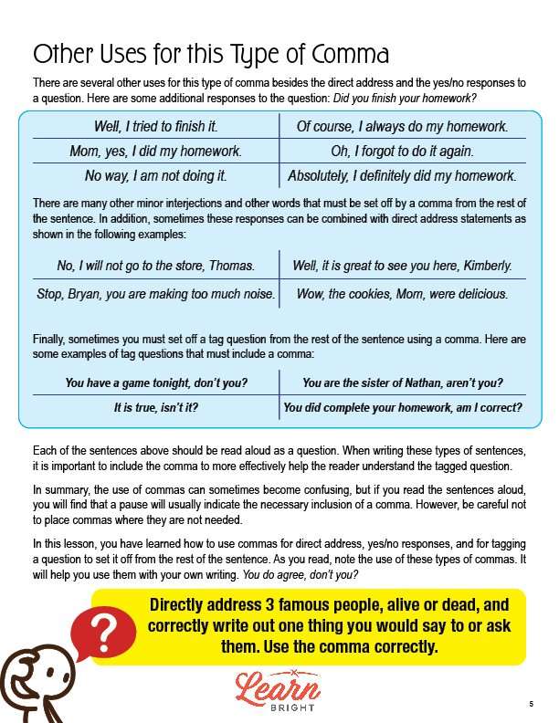 Free direct address comma worksheet, Download Free direct address comma