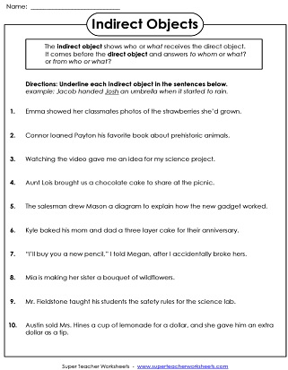 Direct Object Worksheets