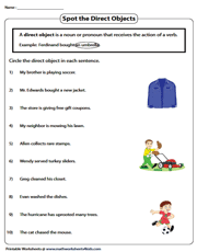 Direct Object and Indirect Object Worksheets