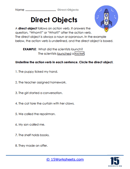 Diagramming Sentences Worksheets: Direct and Indirect Objects ...