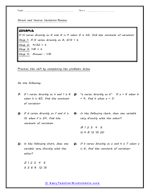 direct and inverse variation worksheet answers