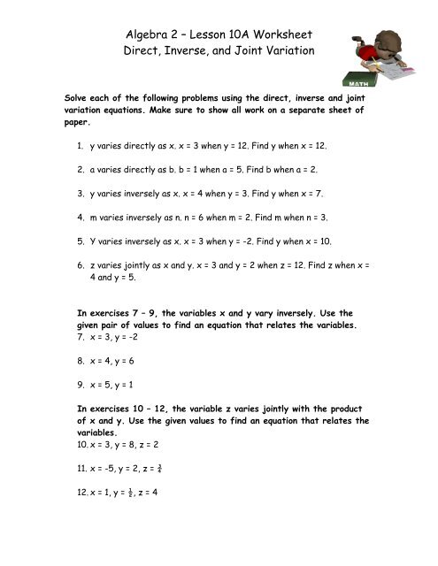 direct and inverse variation worksheet with answers
