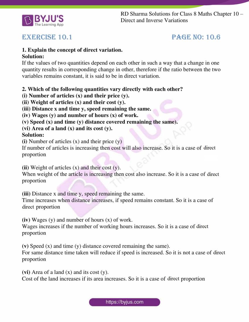 direct and inverse variation worksheet with answers