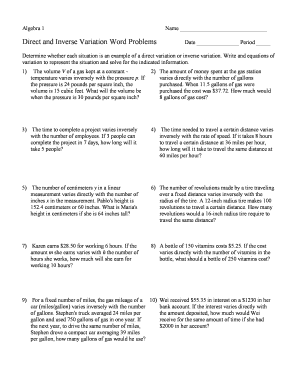 direct and inverse variation worksheet with answers