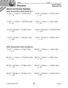 direct and inverse variation worksheet with answers