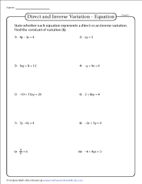 Direct Variation and Inverse Variation Worksheets