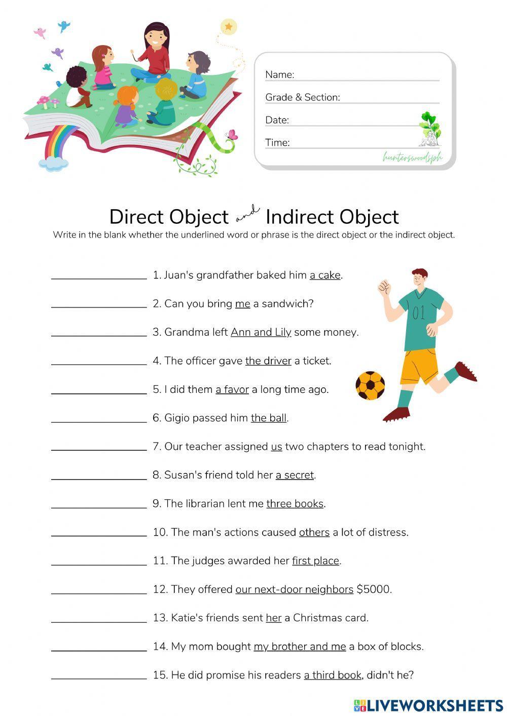 Direct and Indirect Object - HuntersWoodsPH.com Worksheet ...