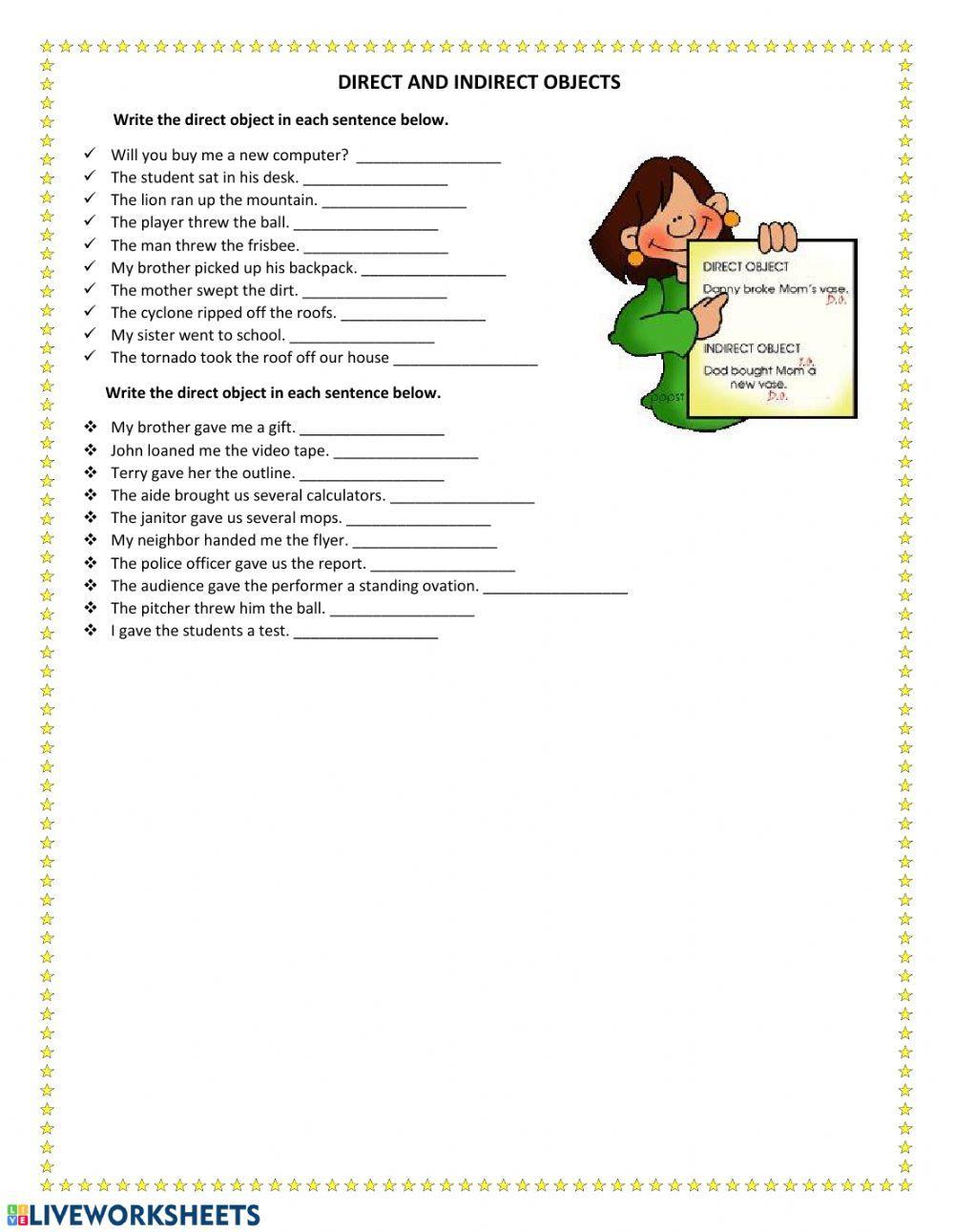 Direct and Indirect objects worksheet | Live Worksheets - Worksheets ...