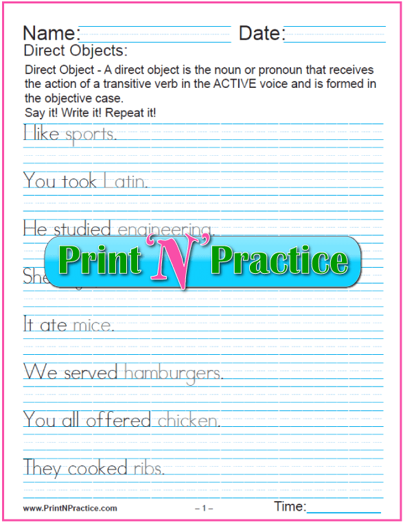 Direct And Indirect Objects Worksheets With Examples - Worksheets Library