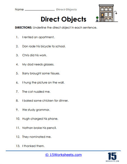 direct object worksheet for middle school