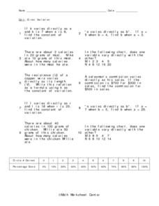 Quiz: Direct Variation Worksheet for Higher Ed | Lesson Planet