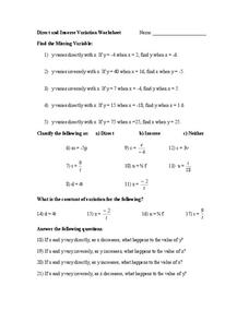direct variation worksheet 7th grade