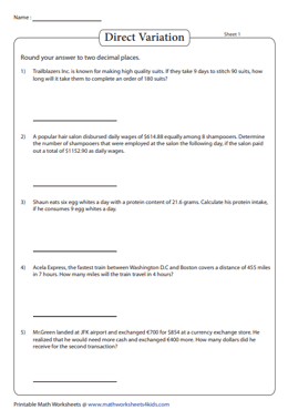 Variation Word Problems Worksheets | Direct, Inverse, Joint ...