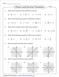 Direct Variation and Inverse Variation Worksheets