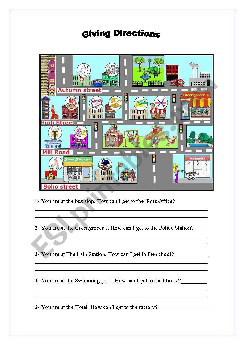 Giving Directions - ESL worksheet by Malvarosa