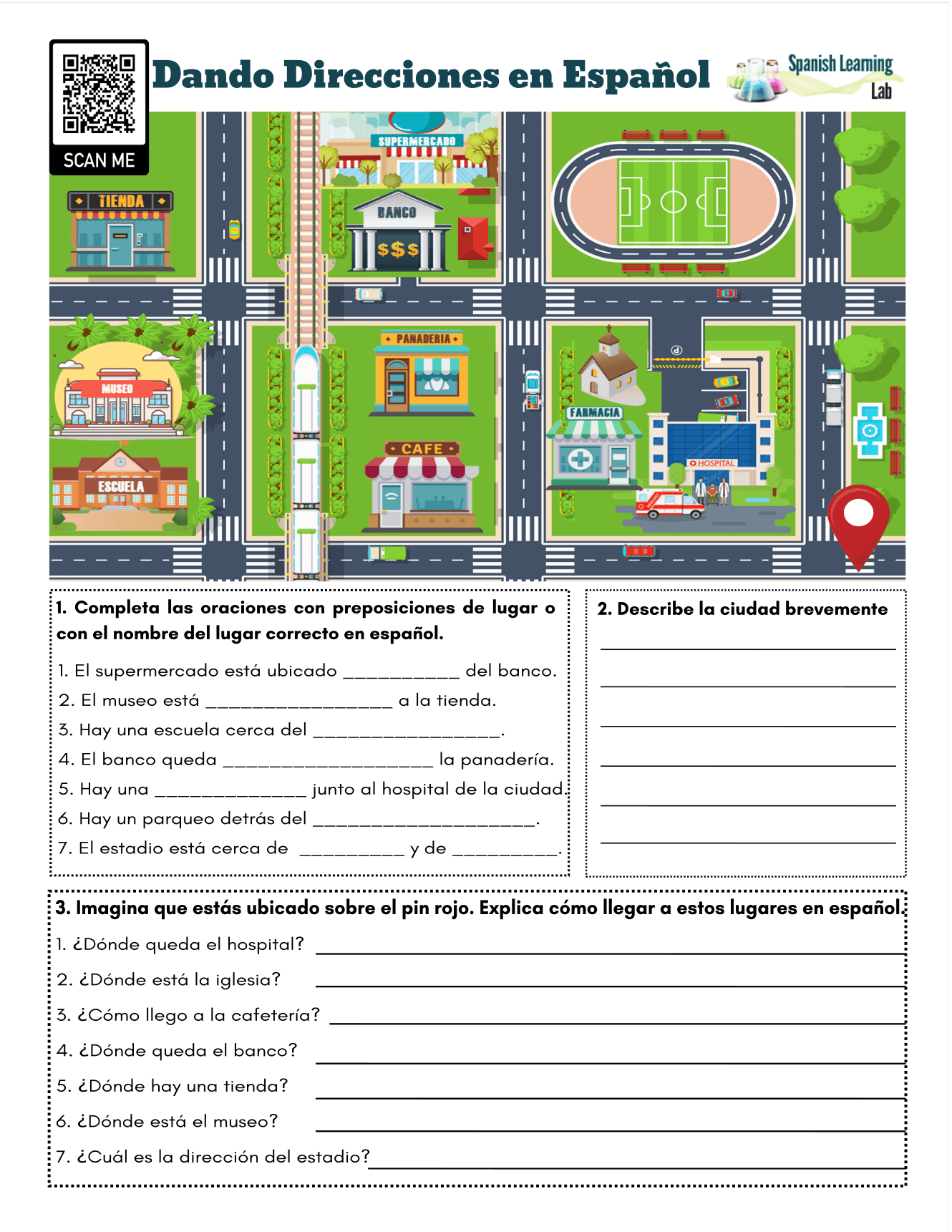 Giving Directions in Spanish - PDF Worksheet - Spanish Learning Lab