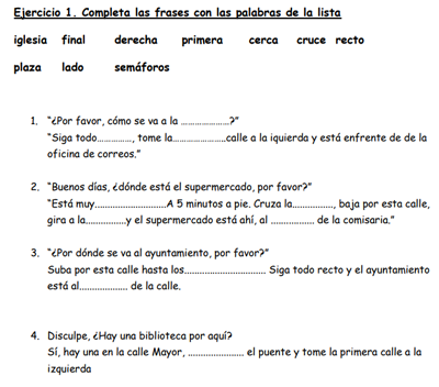 directions in spanish worksheet