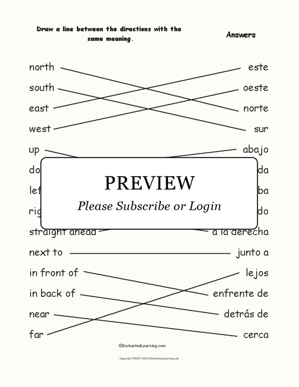 directions in spanish worksheet