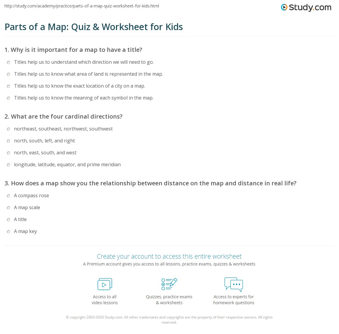 Parts of a Map: Quiz &  Worksheet for Kids | Study.com