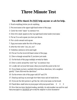 Following Directions Test - Worksheets Library