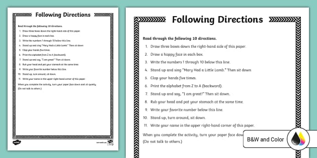Following Directions Quiz for 6th-8th Grade (teacher made)