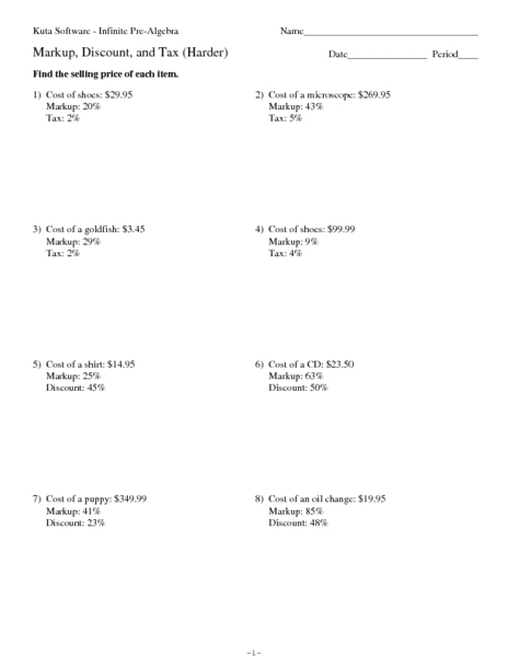 discount and tax worksheet