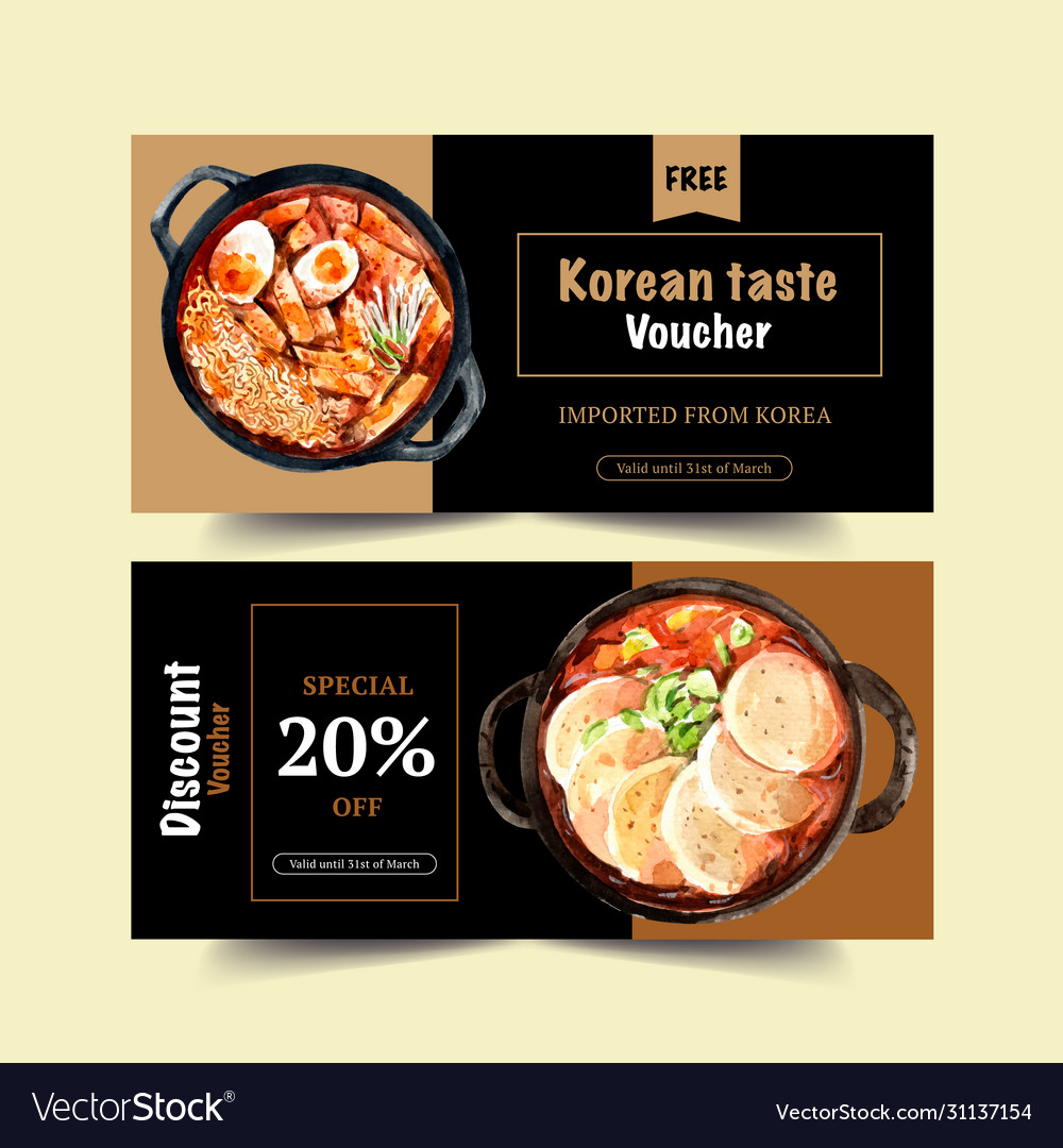 Korean food voucher design with ramyeon Royalty Free Vector