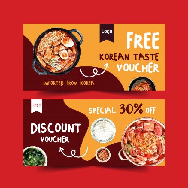Premium Vector | Korean food voucher design with ramyeon, rice ...