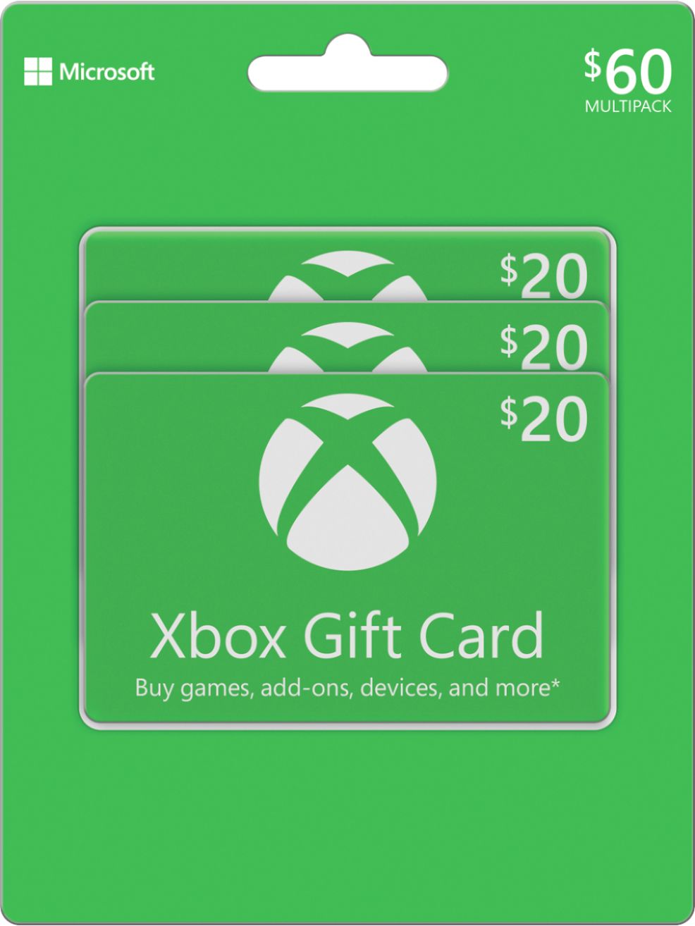 Microsoft $20 Xbox Gift Card (3-Pack) MICROSOFT XBOX MP $60 (3 X ...