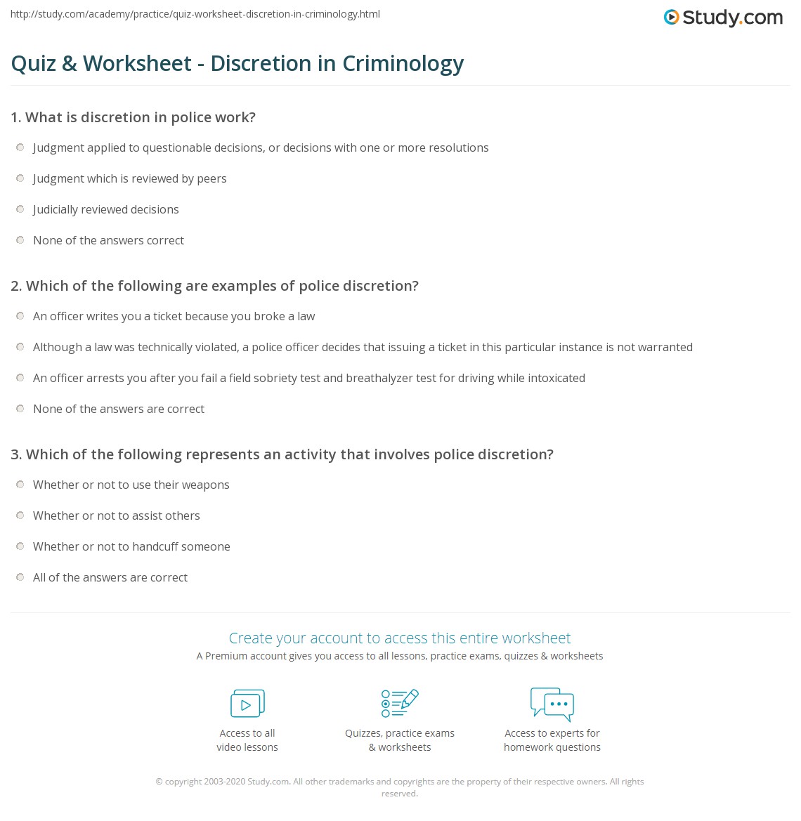 Quiz &  Worksheet - Discretion in Criminology | Study.com