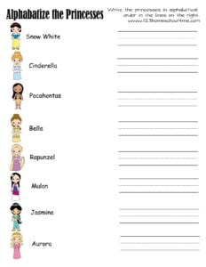 FREE Printable Princess Worksheets
