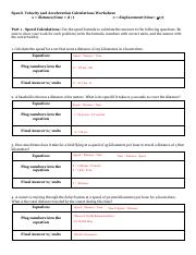 displacement velocity and acceleration worksheet