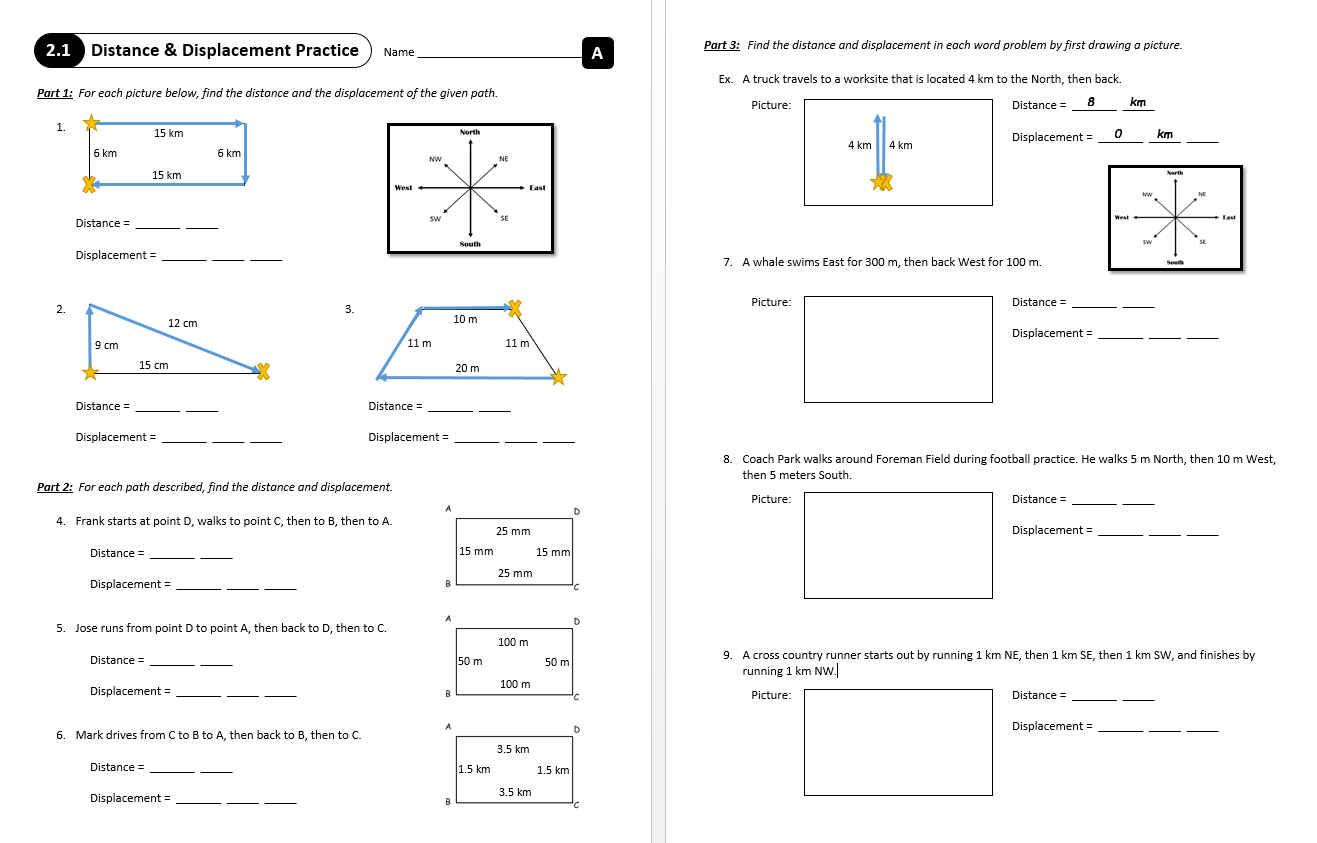 Lesson 2.1 - Distance & Displacement - Classful - Worksheets Library